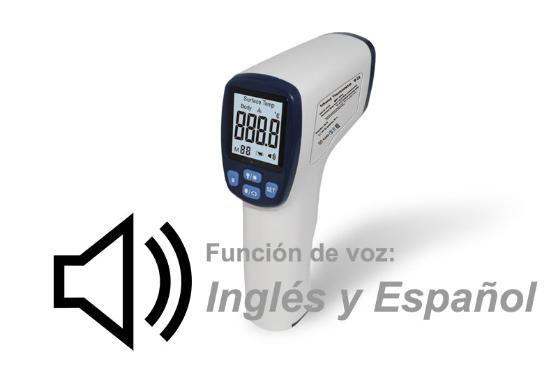 Termómetro infrarrojo: Habla inglés y español