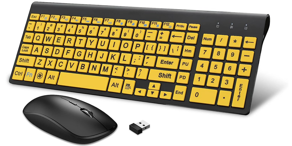 Wireless Large Print Keyboard and Mouse Combo- Yellow Print — Low