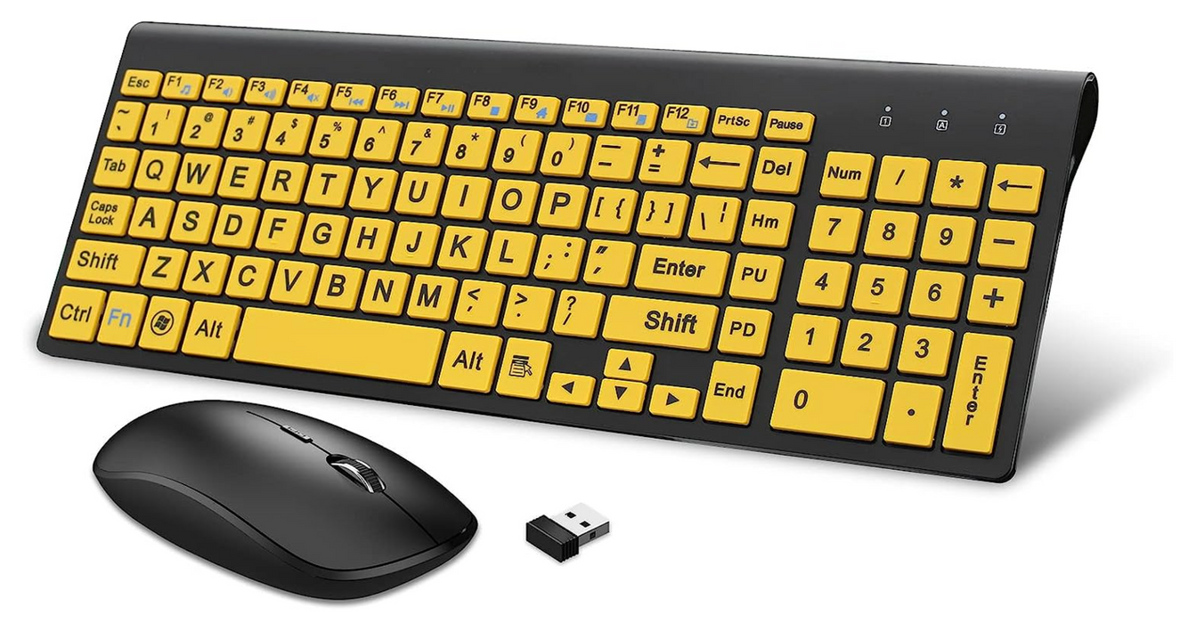 Wireless Large Print Keyboard and Mouse Combo- Yellow Print