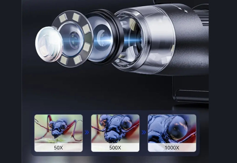 Mini Microscopio Digital  8 LEDs, 1080P HD, 1000x Aumentos